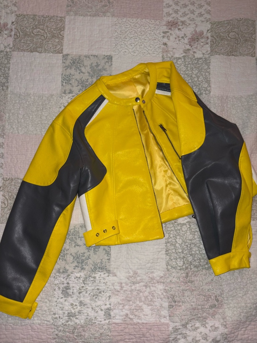 Yellow Oversized Cropped Pleather Jacket